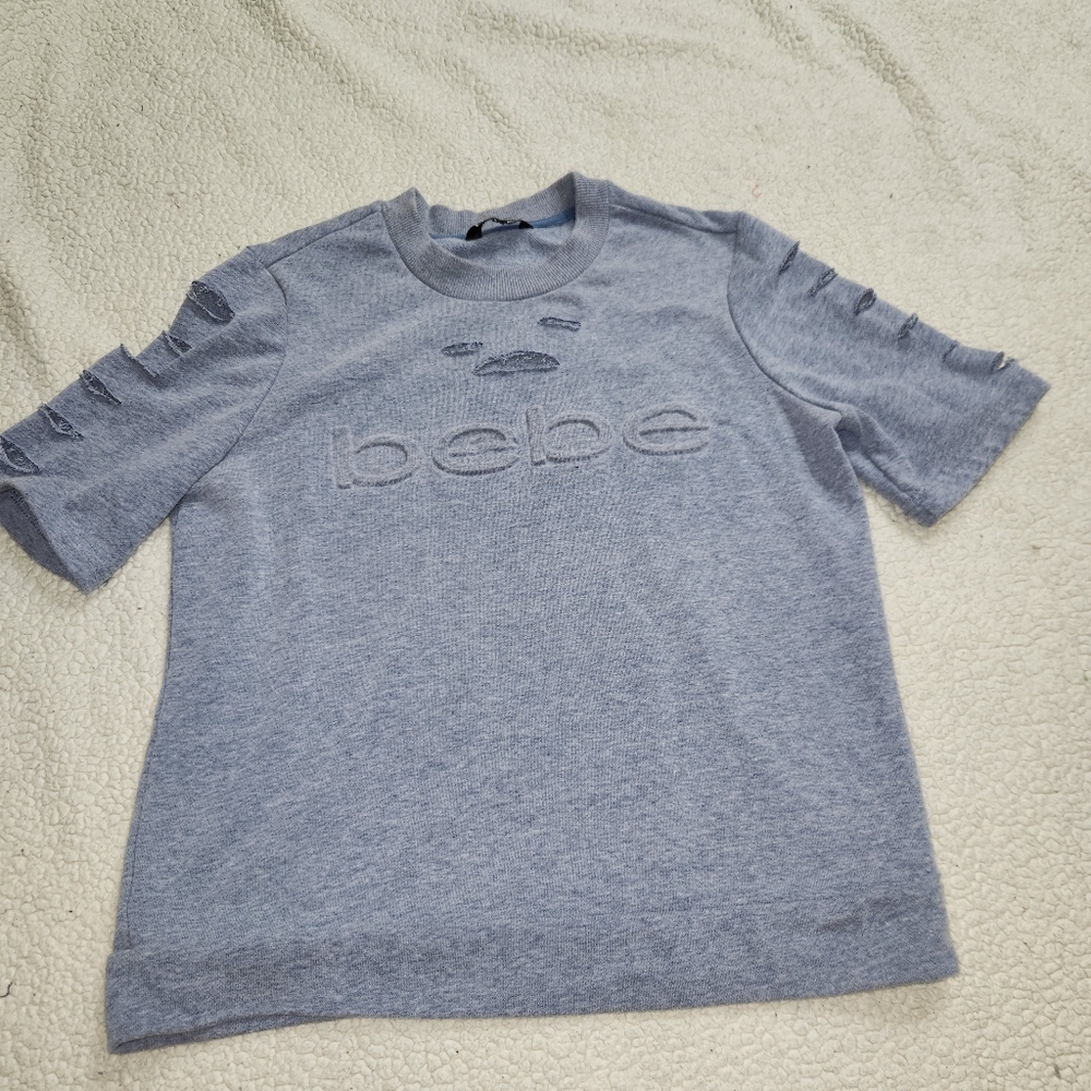 Bebe Sport Ripped T Shirt‎ Size Small Blue Destruction, 90s 2000s Y2k